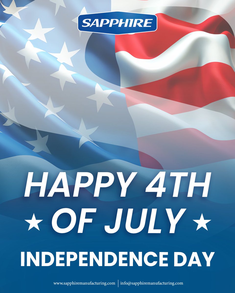 sapphire_ny's tweet photo. 🎆 Happy 4th of July from the entire Sapphire Manufacturing team!
Wishing you a wonderful, safe, and celebratory Independence Day.

#IndependenceDay #4thOfJuly #SapphireManufacturing https://t.co/k7KYfJzAub