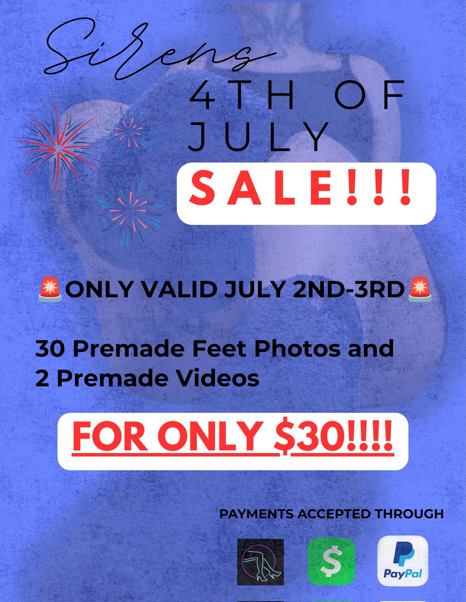 SSSirenFFS's tweet photo. Fireworks aren't free... and neither are cute feet. 😘🎆
Lucky for you, my content is on sale right now.
Stock up while the sale lasts and help keep my Fourth of July sparkling! ❤️🤍💙 https://t.co/JG08H7CELx
