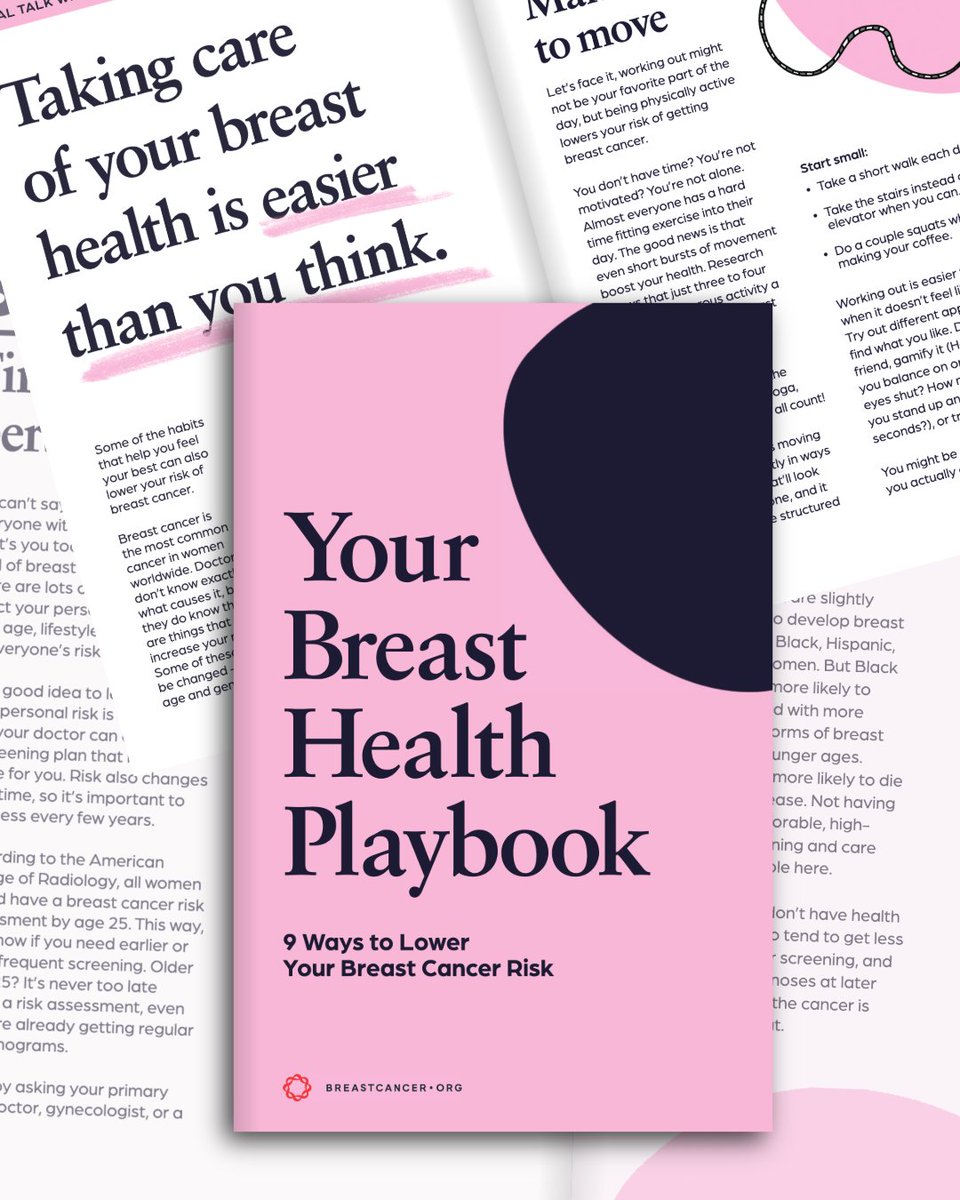 Breastcancerorg's tweet photo. As the average age of a diagnosis trends younger, we want to be there for people earlier in their lives to help everyone understand the risk factors they can control. When people take steps to protect their breast health, they not only lower their risk of breast cancer, but also significantly improve their overall health. 

Some of the habits that help you feel your best can also lower your risk of breast cancer and breast cancer recurrence. Check out our new Breast Health Playbook for nine ways you can lower your breast cancer risk today. https://t.co/OhFetE4PXr

#breastcancer #breastcancercommunity #breastcancerrisk
