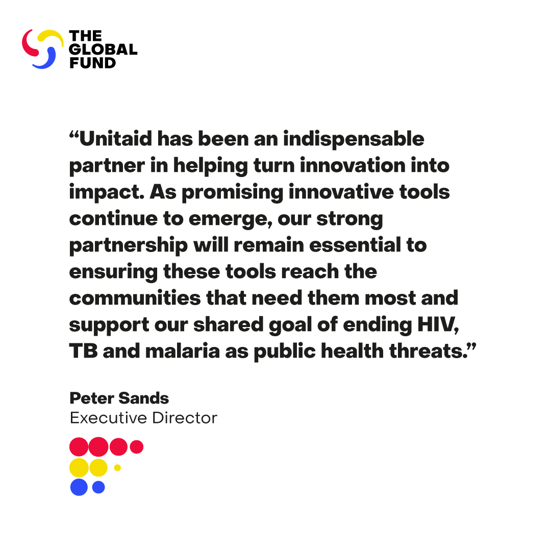 GlobalFund's tweet photo. As @UNITAID marks its 20th anniversary, we celebrate two decades of partnership advancing health innovation and expanding access to lifesaving technologies.

"As promising innovative tools continue to emerge, our strong partnership will remain essential to ensuring these tools reach the communities that need them most & support our shared goal of ending HIV, TB & malaria as public health threats” @PeterASands

https://t.co/bheF2EIFGR