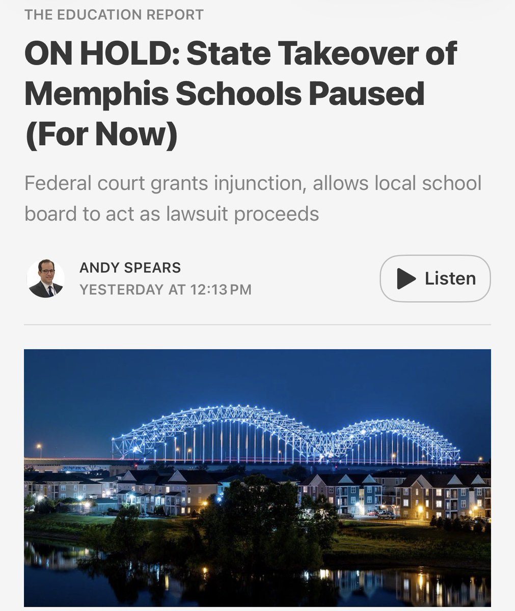 TheTNHoller's tweet photo. MEMPHIS — @TNEdReport: “A state board slated to begin oversight of Shelby County Schools will have to wait, a federal judge says… Shelby County sued the state to prevent the planned takeover by an unelected board appointed by GOP politicians.” https://t.co/uBCxiKBVb5 https://t.co/xGxajm5MIt