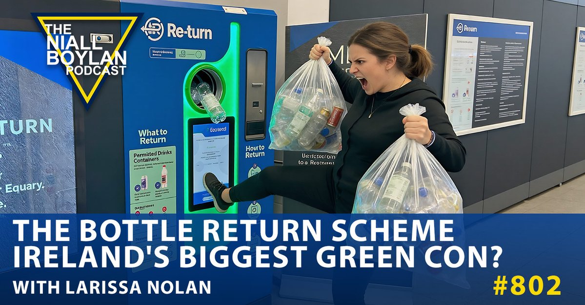 Niall_Boylan's tweet photo. Today I spoke to Journalist Larissa Nolan about the Bottle Return Scheme. She says it isn't saving the planet, it's punishing consumers. Has Ireland's biggest "green" policy become one of its biggest rip offs? Listen to the show in the replies. https://t.co/9J6PQqHfYs