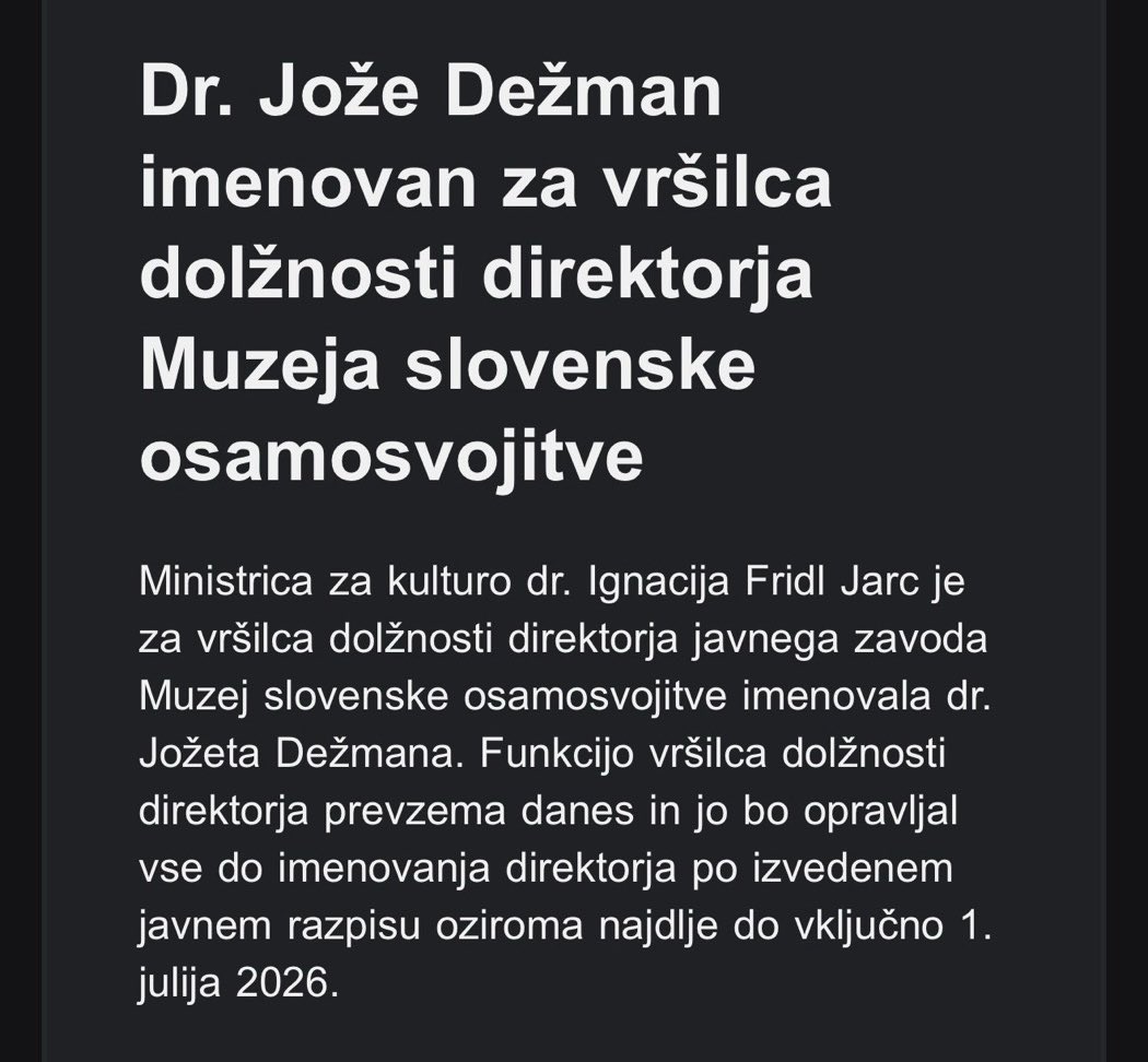 AstaVrecko's tweet photo. Sveža in povsem nepričakovana izbira za vodenje muzeja lika in dela Janeza Janše. https://t.co/2gsIYlJ8ZP