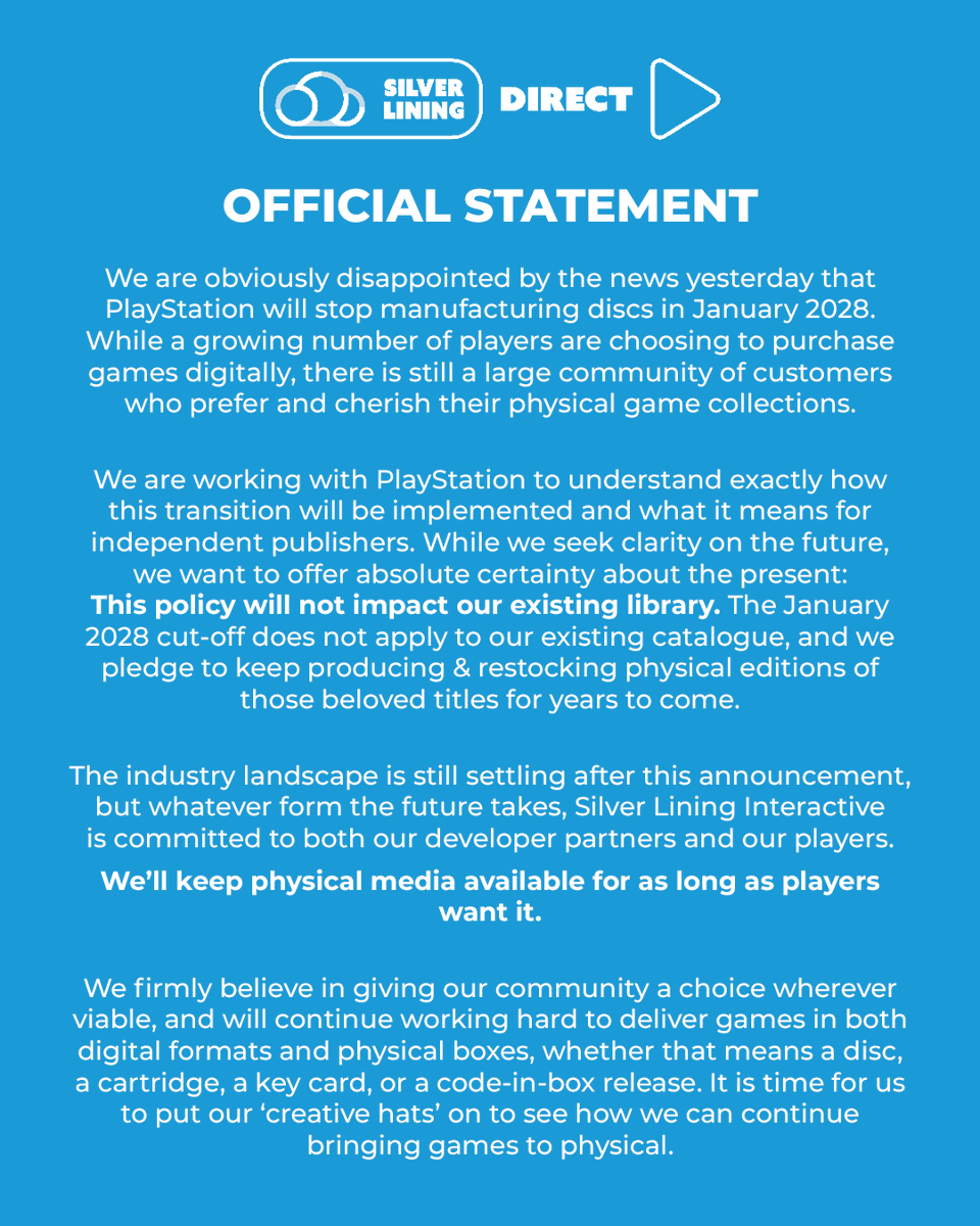 silverliningint's tweet photo. 🌧️Official statement from Silver Lining Interactive. https://t.co/IIroaJfmxI
