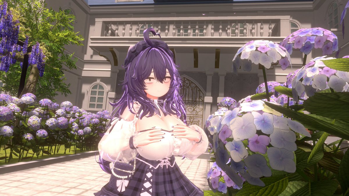 yukipone's tweet photo. 初夏の庭園で紫の花々に囲まれた君はとても美しい

#VRChat
#VRChat_Photo https://t.co/jnKSjIjMdg