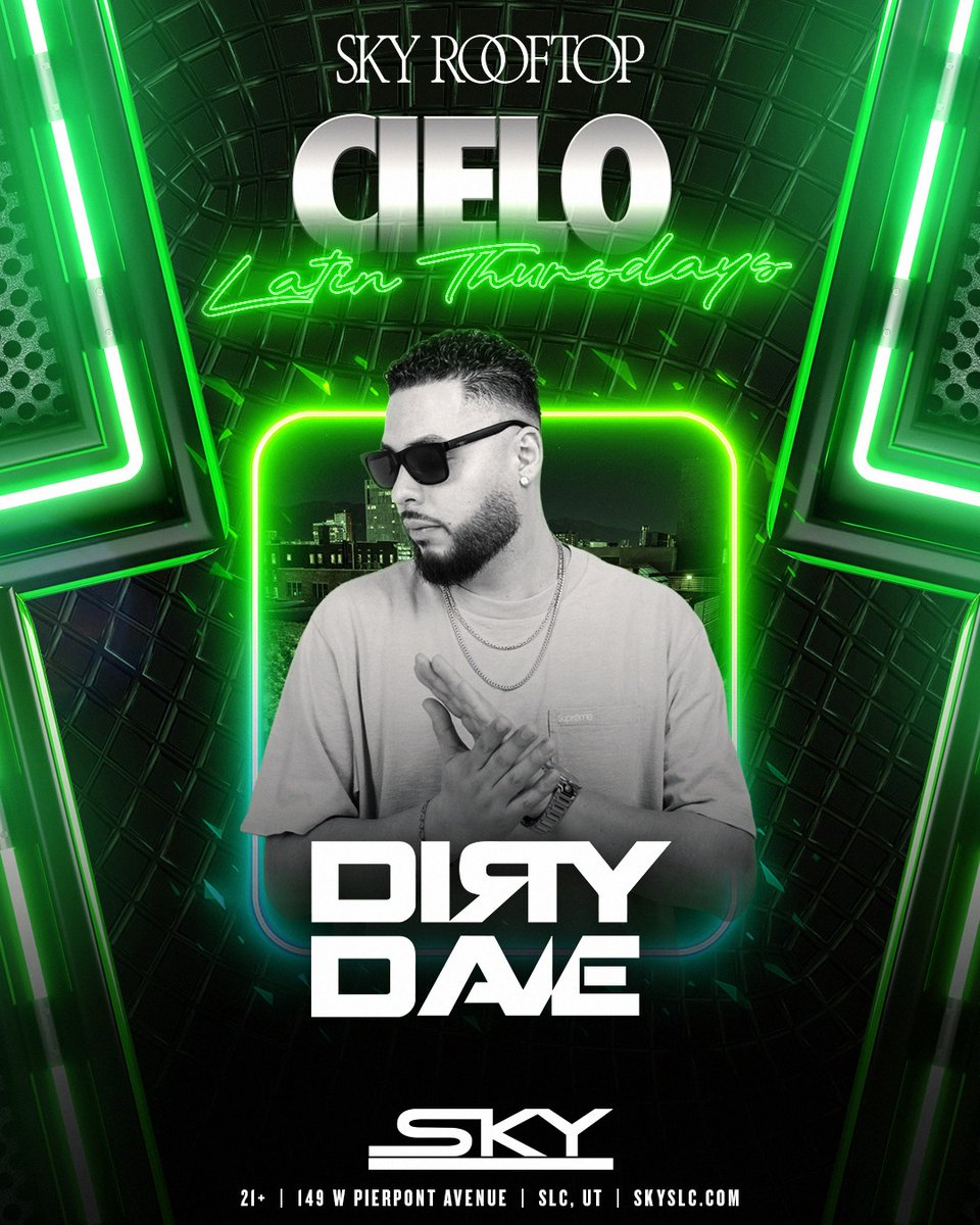 SkyVenueSLC's tweet photo. SLC's best Latin night is ready to turn up the heat 🙌🔋

Join us &amp; @DJDirtyDave for electrifying energy, setting the tone for the holiday weekend!

The sexiest Rooftop in the city &amp; the hottest beats on deck.

📍 9PM DOORS
📲 https://t.co/lKMKP9UOSh
VIP 🍾 (801) 913-9231 https://t.co/dKBkXXbzD0