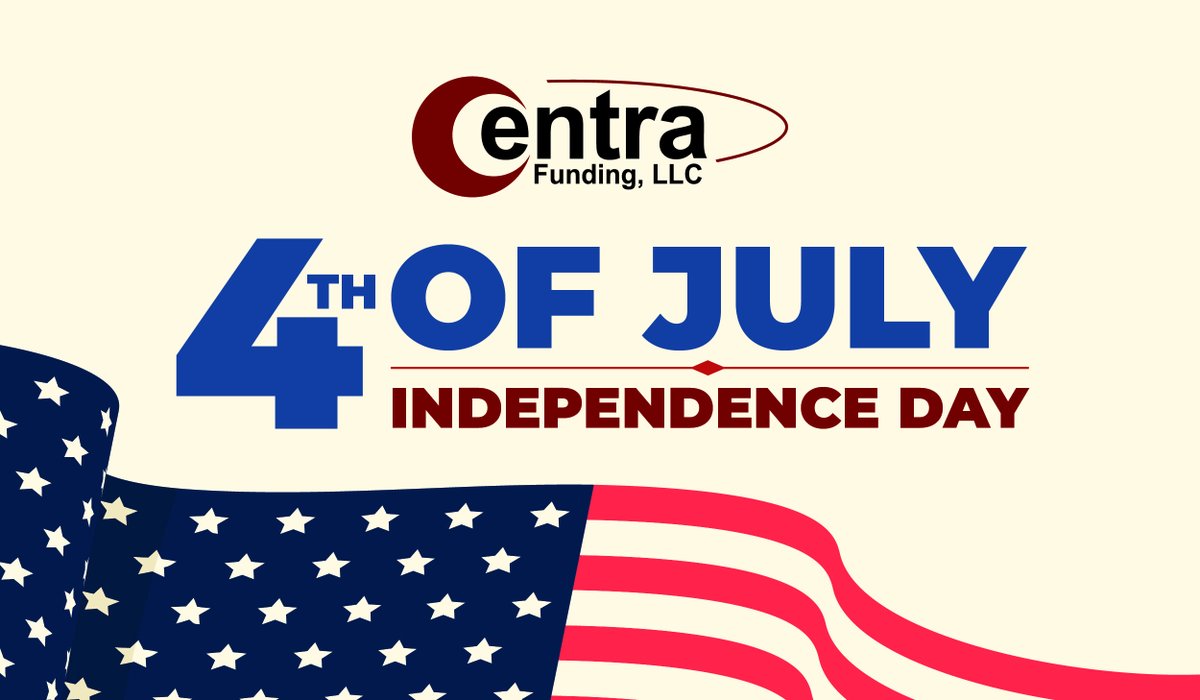 CentraFunding's tweet photo. In observance of our Independence Day, our offices will be closed on Friday, July 3rd so our team can enjoy time with family and friends. We will resume regular business hours on Monday, July 6th. Happy 4th of July! 🎆 https://t.co/wjWr25cl6g