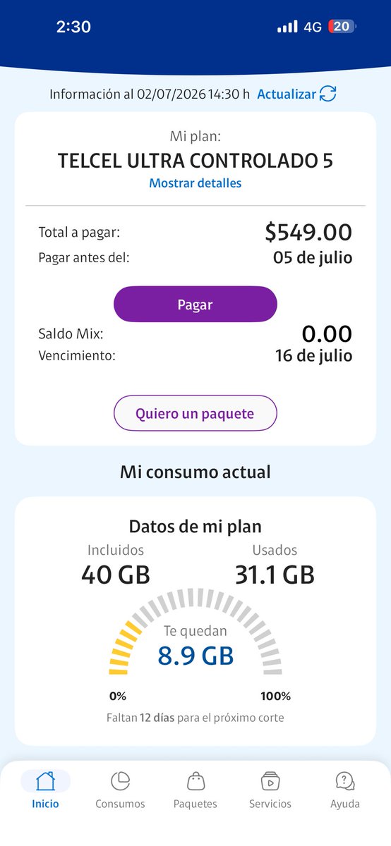 SerchhRm's tweet photo. @AtencionProfeco @Telcel @Carlos_Slim_D @Profeco Son un asco, ya literal 30 GB ME CONSUMIERON LADRONES https://t.co/zZJNpze6dl