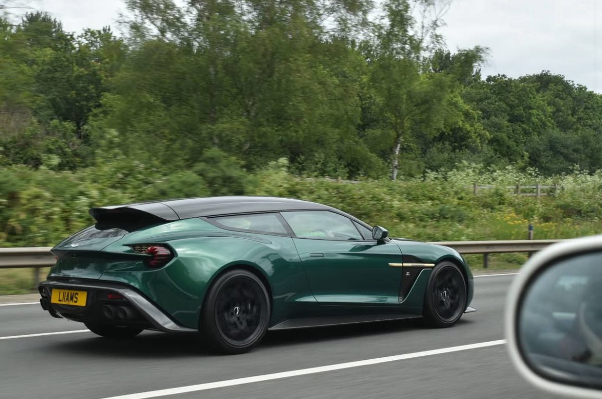 WRCPAST's tweet photo. 🇬🇧 Aston Martin Vanquish Zagato Shooting Brake

1 of 99

200mph

0-62 3.5 secs

580bhp approx

5.9L V12

The Aston Martin Vanquish Zagato Shooting Brake is one of the most exclusive iterations of the second-generation Vanquish, representing a high-performance collaboration between the British marque and the Italian design house, Zagato

Design Highlights:

Features an elongated roofline characteristic of "shooting brake" models, offering a unique blend of grand tourer aesthetics and added utility.  
 
Distinctive "Z" motif quilting throughout the interior and signature "Red Wings" emblems.  

Constructed with lightweight carbon fiber body panels and a signature V-shaped glass roof insert.
 
As part of the wider Vanquish Zagato family—which also included a Coupe, Volante, and the ultra-rare Speedster—the Shooting Brake is highly sought after by collectors, often featuring extensive personalization via Aston Martin’s "Q" division. 

This car was spotted on the M3 motorway last weekend. 

📷 Richard Thompsett 👏🏻👏🏻

#aston #cars #carporn #V12