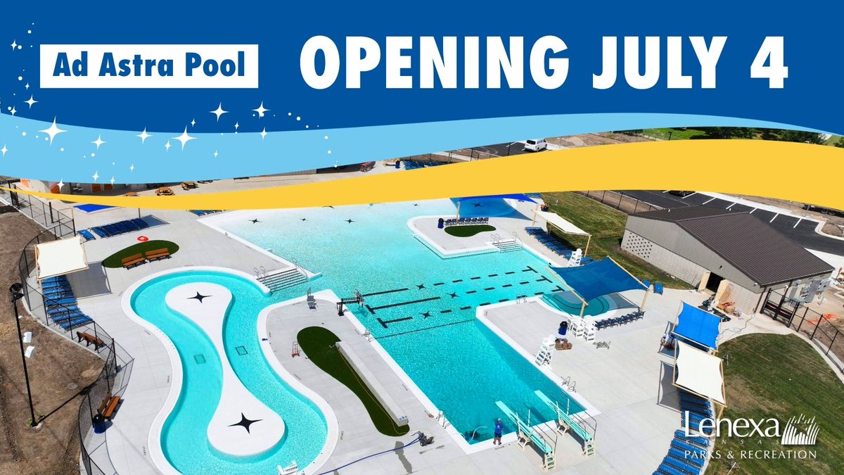 cityoflenexa's tweet photo. It's official — Ad Astra Pool will open at noon on July 4, 2026!

Thank you for your patience as we rebuilt this community favorite — we can’t wait to see generations of families enjoy Ad Astra Pool for years to come!

Learn more: https://t.co/CnwLnVP4Bh https://t.co/uIRWkZAP2d