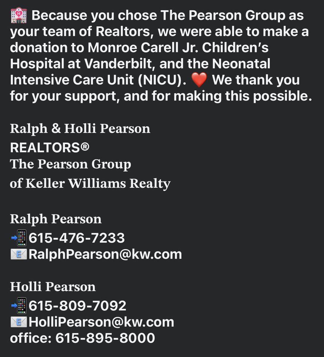 RPearsonRealtor's tweet photo. 🔑🏡𝐖𝐄𝐋𝐂𝐎𝐌𝐄 𝐓𝐎 𝐓𝐄𝐍𝐍𝐄𝐒𝐒𝐄𝐄🏡🔑 

𝐑𝐚𝐥𝐩𝐡 &amp; 𝐇𝐨𝐥𝐥𝐢 𝐏𝐞𝐚𝐫𝐬𝐨𝐧
REALTORS®
𝐓𝐡𝐞 𝐏𝐞𝐚𝐫𝐬𝐨𝐧 𝐆𝐫𝐨𝐮𝐩
𝐨𝐟 𝐊𝐞𝐥𝐥𝐞𝐫 𝐖𝐢𝐥𝐥𝐢𝐚𝐦𝐬 𝐑𝐞𝐚𝐥𝐭𝐲

📲615-476-7233
📧RalphPearson@kw.com https://t.co/Lfaat8nd1H