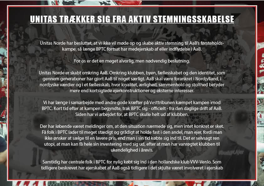 Vesttribunen_'s tweet photo. Udmelding fra Unitas Norde.
#SuperAaB https://t.co/BObmCTMy9j