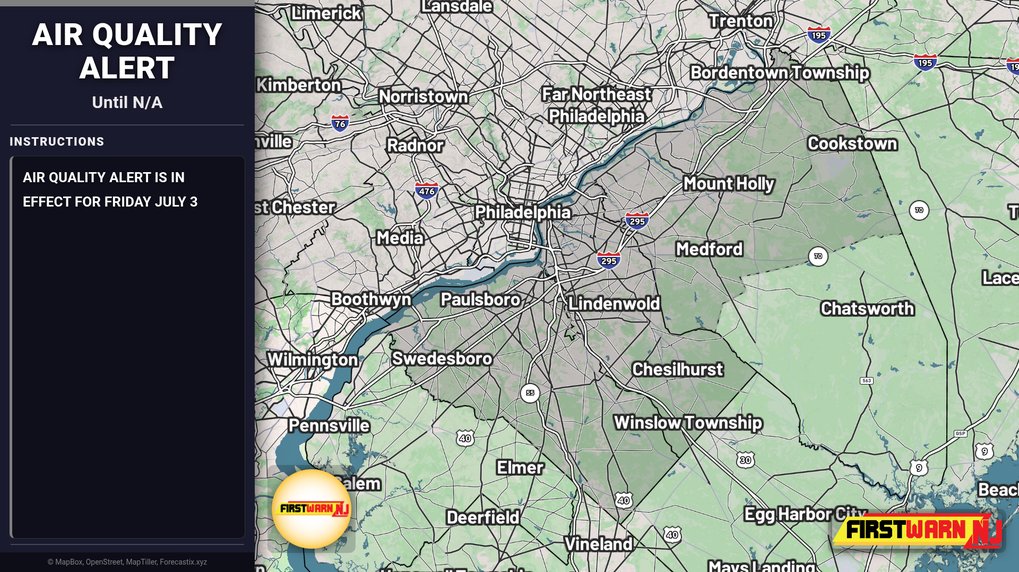 FirstWarnNJ's tweet photo. Air Quality Alert has been issued for Gloucester, Camden, Northwestern Burlington. Expires at N/A. https://t.co/u7ZLGx9fK2