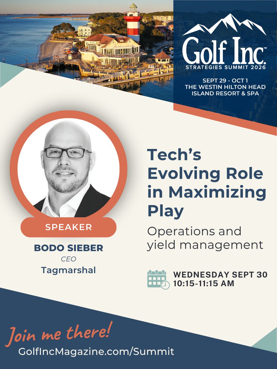 GolfInc's tweet photo. Join Bodo Sieber, CEO at Tagmarshal, at the 2026 Golf Inc. Strategies Summit.   

Hear how golf course owners, operators and industry leaders are tackling today's biggest challenges, what's working at their courses and where they see the industry heading. Connect with peers, exchange ideas and build relationships with others who understand the business of golf.   

Register here: https://t.co/q5HzbA9Nko