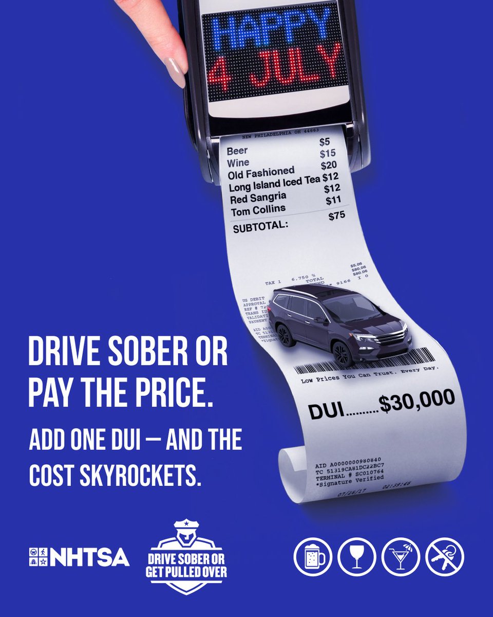 TrinityTBC's tweet photo. Save the red, white and blue for the firework — not your rearview mirror. 🚔 Plan a sober ride this 4th of July. #DriveSoberOrGetPulledOver. #OutOfTheirHands https://t.co/PwxPPPxwQs