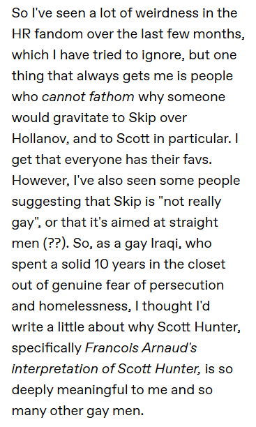 amypondering's tweet photo. very interesting and insightful post about scott hunter from a gay man on tumblr (it's not a setup account). with bits on the heated rivarly fandom of course. https://t.co/qpSzWp71jX