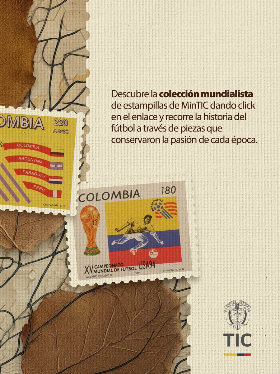 Ministerio_TIC's tweet photo. ¿Recuerdas la emoción del único gol olímpico en un mundial o la alegría de llegar a cuartos de final? 🇨🇴⚽

La historia de nuestra Selección Colombia no solo está en la memoria, ¡también ha quedado estampada para siempre! Revive los momentos más gloriosos de la tricolor en los mundiales a través de una colección única.

👉 Haz clic en el siguiente enlace, descubre el book de filatelia del Ministerio TIC y recorre nuestra historia mundialista.

https://t.co/feTakEvpiq

#Filatelia #Mundial  #HistoriaTricolor