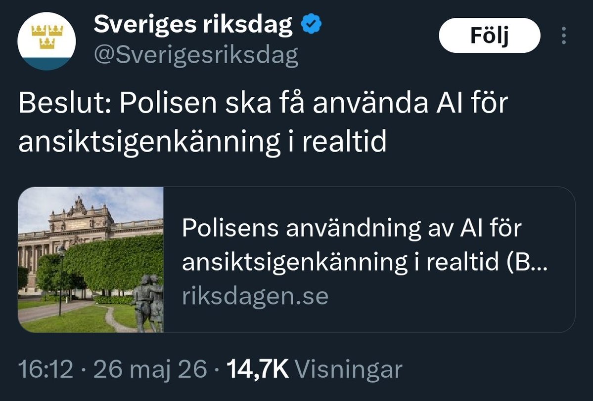 HejaLule's tweet photo. Vad valet borde handla om:
Demokratins framtid - Ett öppet, fritt, demokratiskt samhället eller kontroll, massövervakning och snutstat. https://t.co/g0yvMH29oD