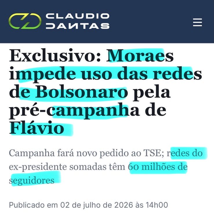 brom_elisa's tweet photo. Surreal…

Censuraram Bolsonaro, prenderam, tiraram  ele da disputa e agora querem impedir até que sua história seja lembrada.

Mas não existe decisão capaz de apagar o legado de um líder que marcou a história do Brasil e continua mobilizando milhões de brasileiros.

Quanto maior a tentativa de silenciamento, maior fica a demonstração da sua força política.