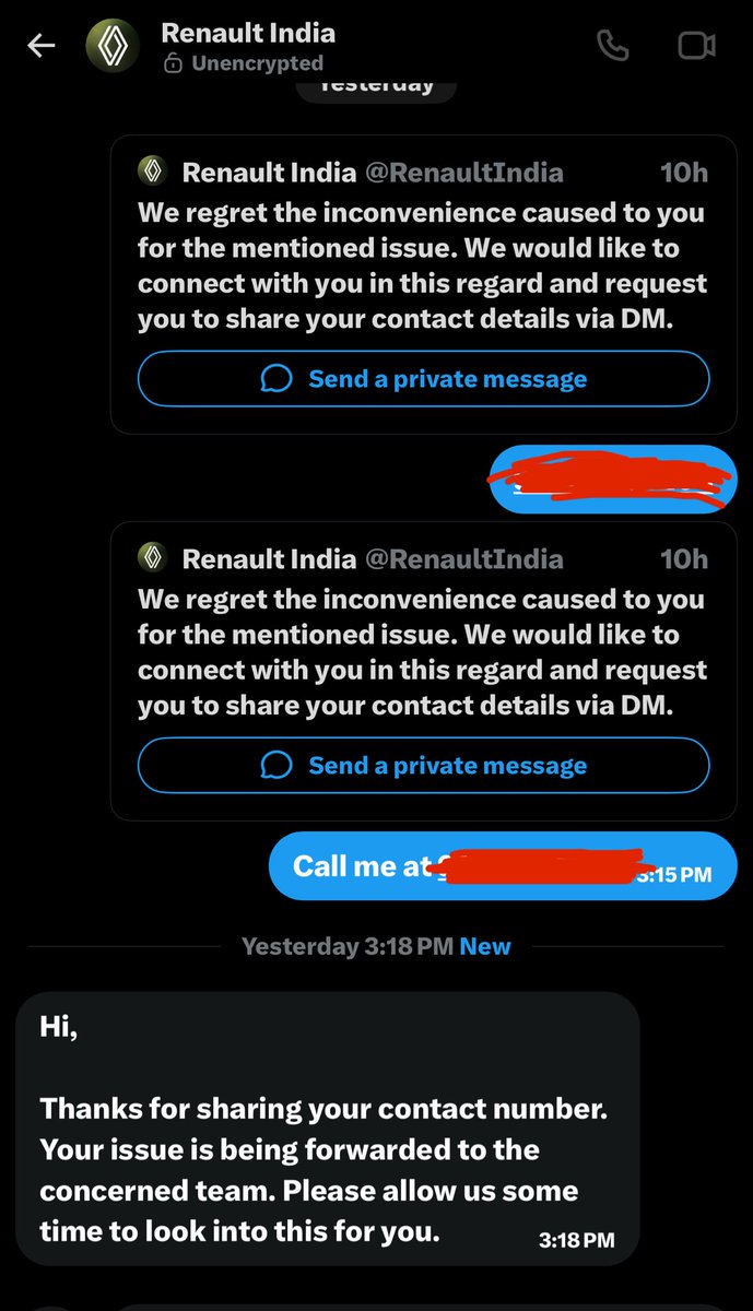 rakesh3929's tweet photo. Hey @RenaultIndia still nobody has contacted me yet even after DMing. Never expected this from such a brand. Take some responsibility and resolve my issue. https://t.co/MRFlCtv4om