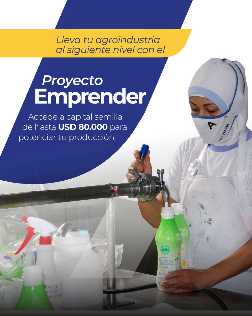 Produccion_Ecu's tweet photo. 🚀🌱 ¡Lleva tu agroindustria al siguiente nivel con el Proyecto Emprender! 

¿Tienes una unidad productiva y buscas impulsar tu crecimiento? 
Accede a capital semilla de hasta 80.000 dólares para fortalecer tu producción, innovar y expandir tu negocio. https://t.co/6Ve5kEISds