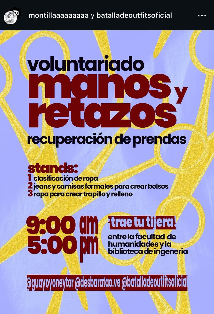 arantxalopezc's tweet photo. La gente de la UCV que hizo un grupo para reciclar ropa ya confeccionó los primeros bolsos y están solicitando voluntarios.

Llevar tapabocas y tijeras. https://t.co/F7JjFENoBa