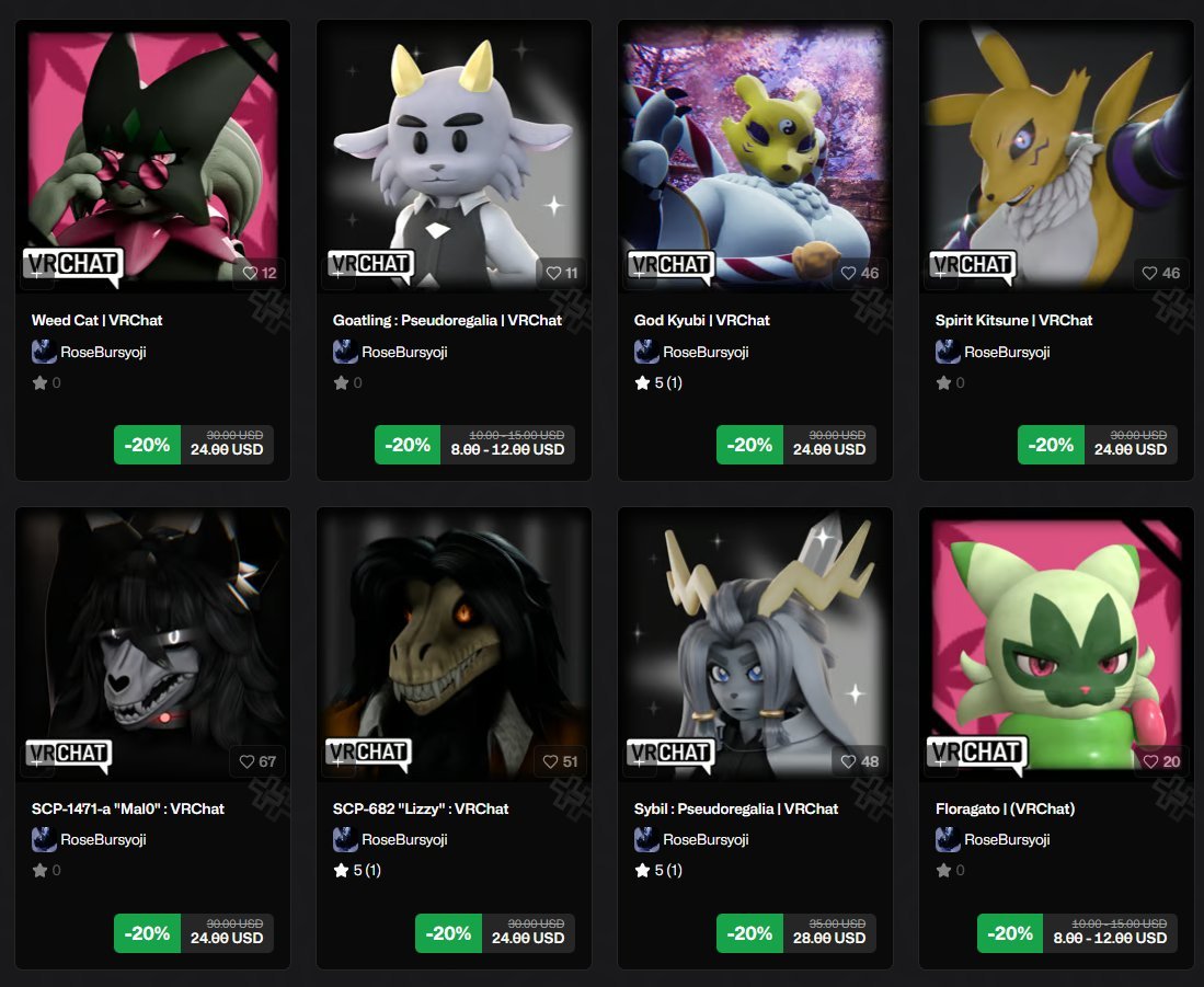 RoseCreatesAD's tweet photo. The 4th of July is coming up, and to celebrate, I'm running 20% off storewide!

https://t.co/0wEhPWuwl0
Or
Use code [JULY4TH] on https://t.co/QnQ28s7gUy

#blender #vrchat #Digimon #pokemon #scp #indie https://t.co/ZA9zB7csOC