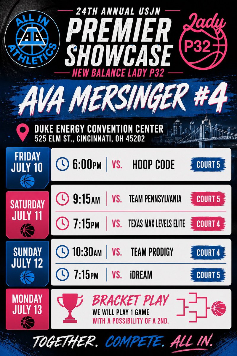 AvaMers2027's tweet photo. Excited to compete this weekend at the 24th Annual USJN Premier Showcase with @AIAelitegirls at the Duke Energy Convention Center in Cincinnati, Ohio! Looking forward to competing against great teams, continuing to grow, and making the most of every opportunity. Let’s go!

@aiathletics @lp32_league @BenetGBB @trueballnation