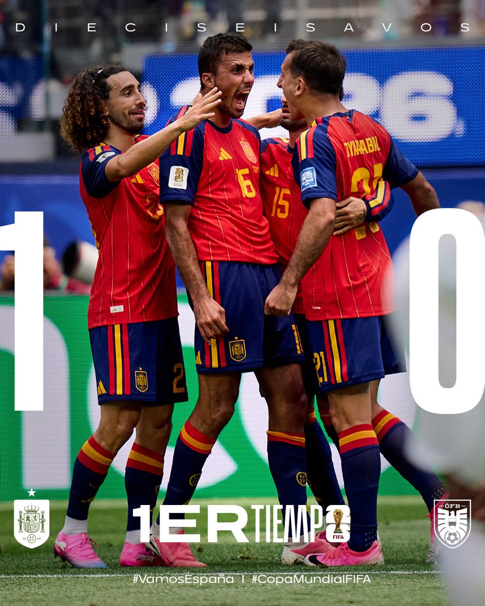 SEFutbol's tweet photo. 🏁 ¡𝗡𝗢𝗦 𝗩𝗔𝗠𝗢𝗦 𝗔𝗟 𝗗𝗘𝗦𝗖𝗔𝗡𝗦𝗢 𝗘𝗡 𝗖𝗔𝗟𝗜𝗙𝗢𝗥𝗡𝗜𝗔!

¿El gol? De @mikel10oyar.

🇪🇸 🆚 🇦🇹 | 1-0 | 45+5’

#VamosEspaña | #CopaMundialFIFA https://t.co/Rv1ozzQd1W