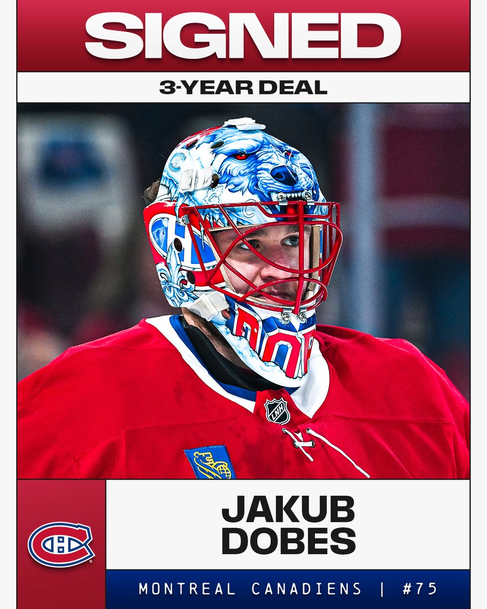 NHL's tweet photo. 🛑🛑🛑

Jakub Dobes has signed a three-year contract with the @CanadiensMTL! https://t.co/wo9LisD7Gw