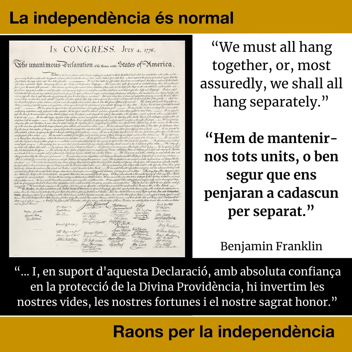 QuimTorraiPla's tweet photo. Avui els Estats Units d'Amèrica celebren el 250è aniversari de la seva independència. El 4 de juliol de 1776, els representants de les tretze colònies van aprovar una Declaració Unilateral d'Independència (DUI). #raonsperlaindependència https://t.co/gCBTVMBowt