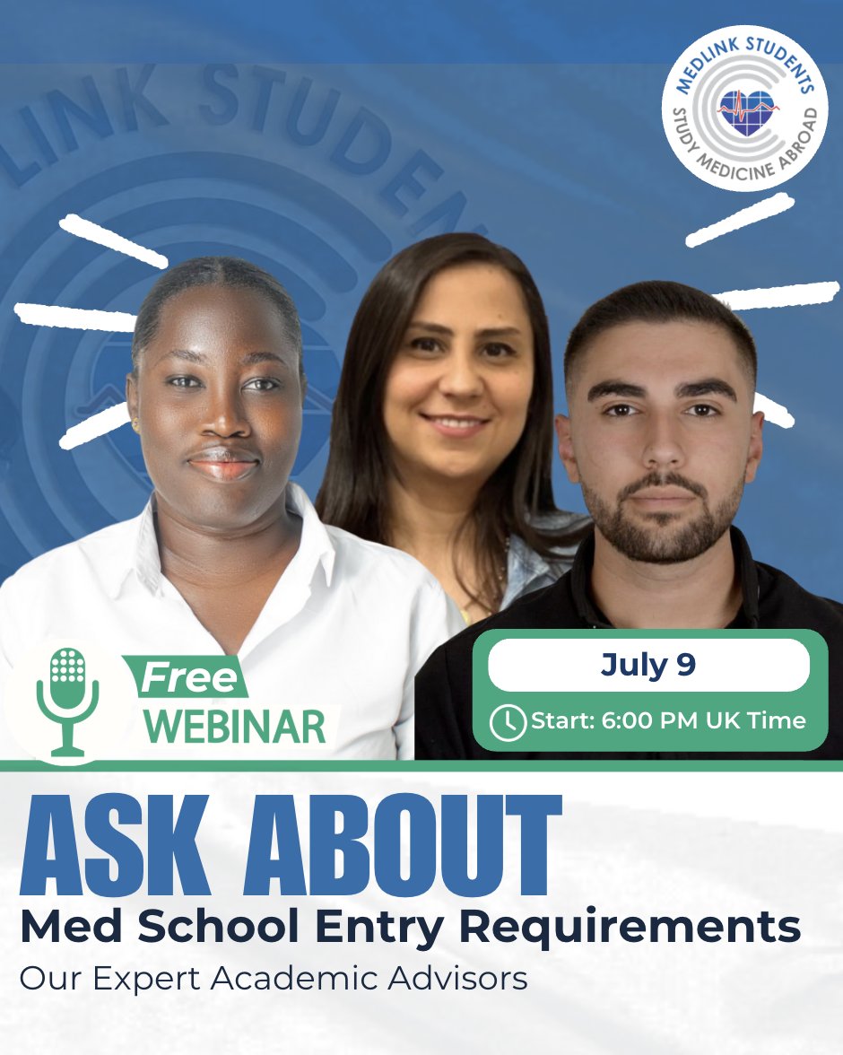 Medlinkstudents's tweet photo. Got questions about studying medicine or dentistry abroad? 🤔

Our experienced academic advisors will be answering your questions LIVE during our free webinar. 

https://t.co/bp4mgWmgYP

#AskAnAdvisor #StudyMedicineAbroad #MedicalSchool #MedlinkStudents #FutureDoctor https://t.co/7OG9xLueMk