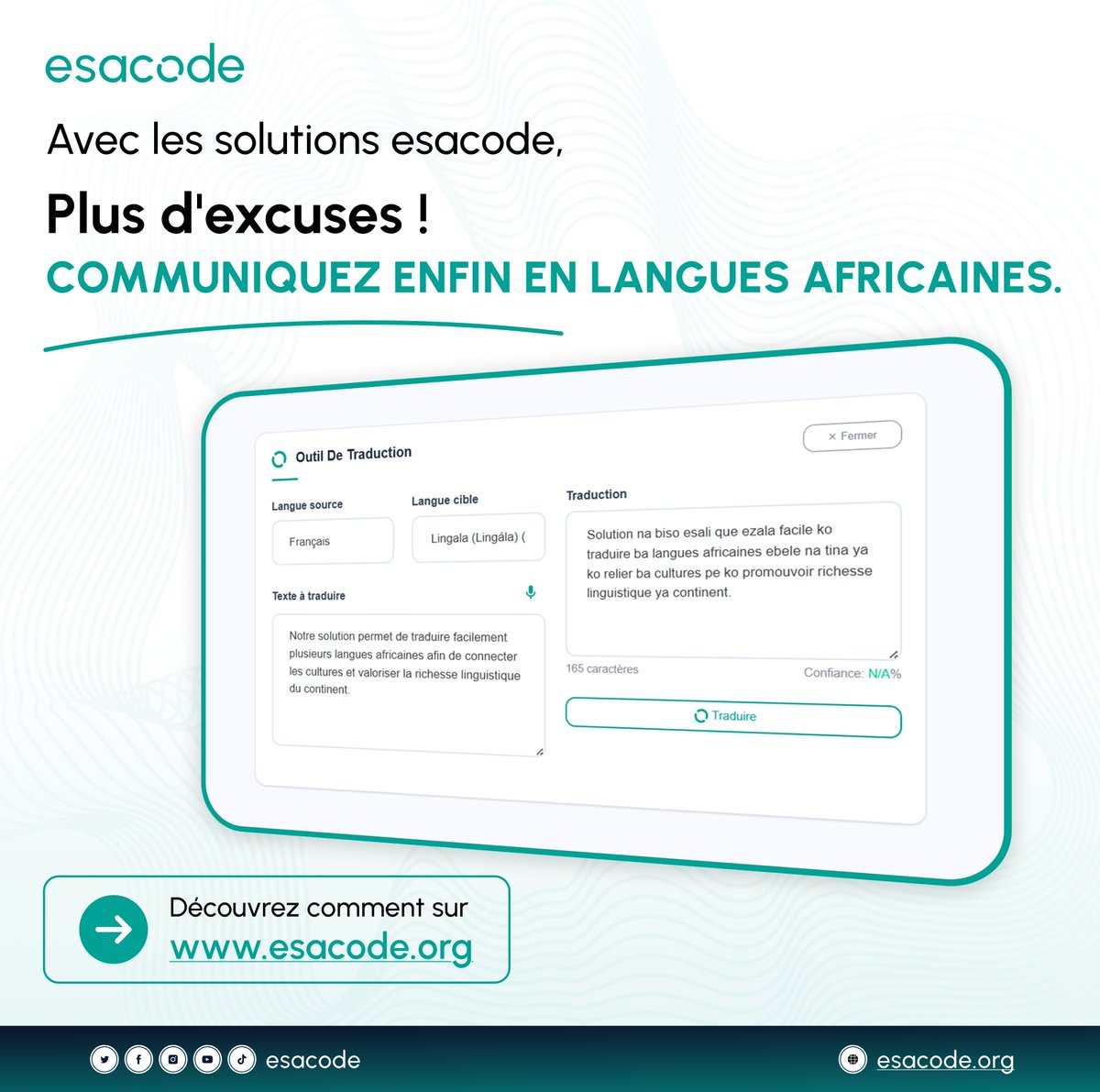 esacodeorg's tweet photo. Ce second semestre, passez à la vitesse supérieure avec esacode.
Créez et partagez vos contenus en 50+ langues africaines.
🚀 Testez gratuitement : https://t.co/obq5IwvdiQ
📧 contact@esacode.org
#esacode #TechAfrica #Innovation #IA #LanguesAfricaines https://t.co/TanXY6lWBQ