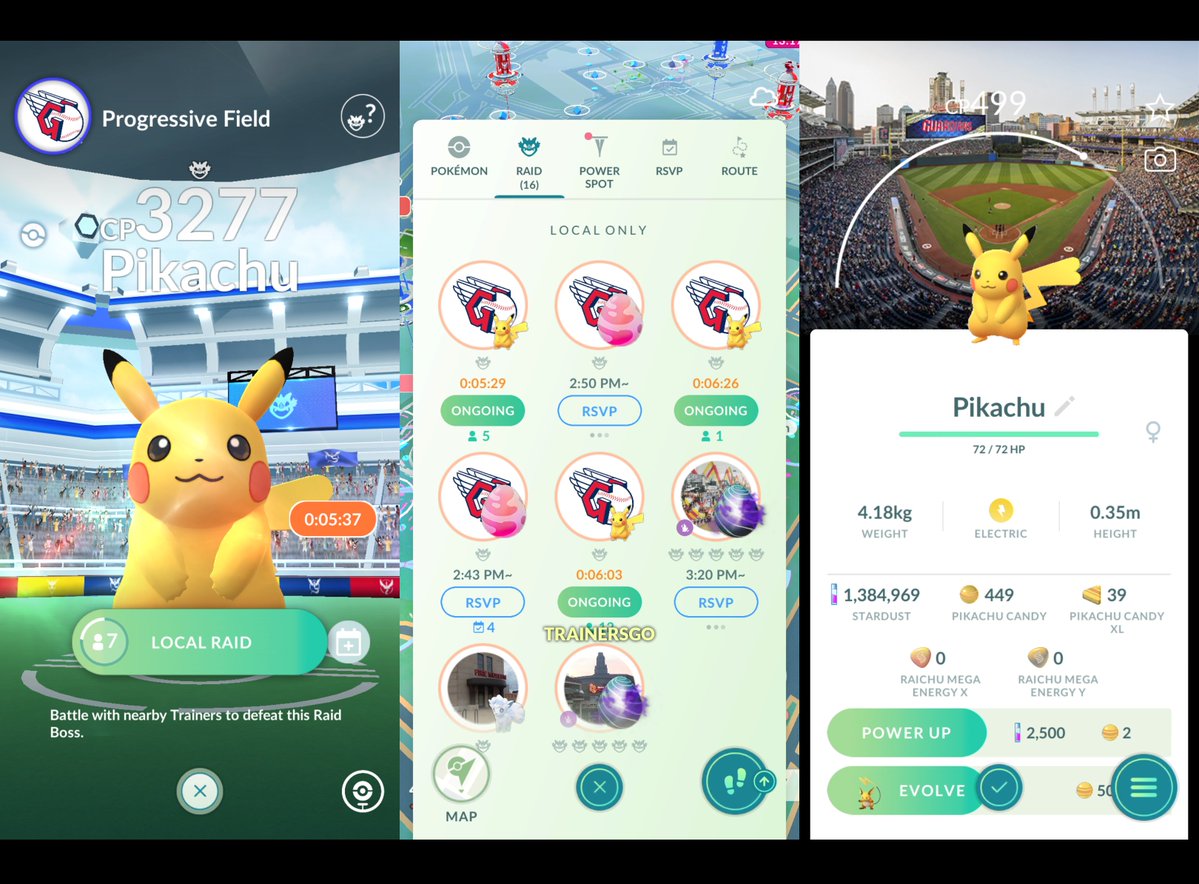 trainersgo2022's tweet photo. 🤓 Ya inició el evento local de Pokémon GO con los Cleveland Guardians, que se lleva a cabo en el estadio Progressive Field, en Ohio, EE. UU.

📅 Fecha: Jueves 2 de julio y dura aproximadamente 5 horas.

▶️ Pikachu ✨ aparecerá en incursiones de nivel 1 con fondo de locación, y NO se podrán usar pases de incursión remota.
▶️ Investigación temporal con Pokémon del evento.
▶️ Investigaciones de campo que te otorgarán Polvo Estelar, Bayas Doradas, Ultra Balls y Caramelos Raros.
▶️ Los Módulos Cebo durarán 1 hora y podrían atraer a los siguientes Pokémon:
🔹 Abra ✨
🔹 Machop ✨
🔹 Cubone ✨
🔹 Snorlax ✨
🔹 Passimian ✨

▶️ Al girar las Poképaradas del estadio Progressive Field, podrás obtener la gorra de los Cleveland Guardians para tu avatar. Estará disponible hasta el 30 de septiembre de 2026.

⚠️ El fondo es el mismo que el del año pasado.

🔵 Lugar: 41.495988,-81.685289

#PokemonGO #PokemonGOApp