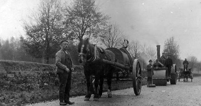 tourscotland's tweet photo. Old Tour #Scotland #Ancestry Travel Visit #Genealogy #Scottish Family #History Blog #photography of #Steam #Roller and workers repairing a road near #St #Andrews, North #Fife. The typical #Scots road crew with a roller would travel from town to town https://t.co/7NIYjMRYjK https://t.co/ALOzMACW9a