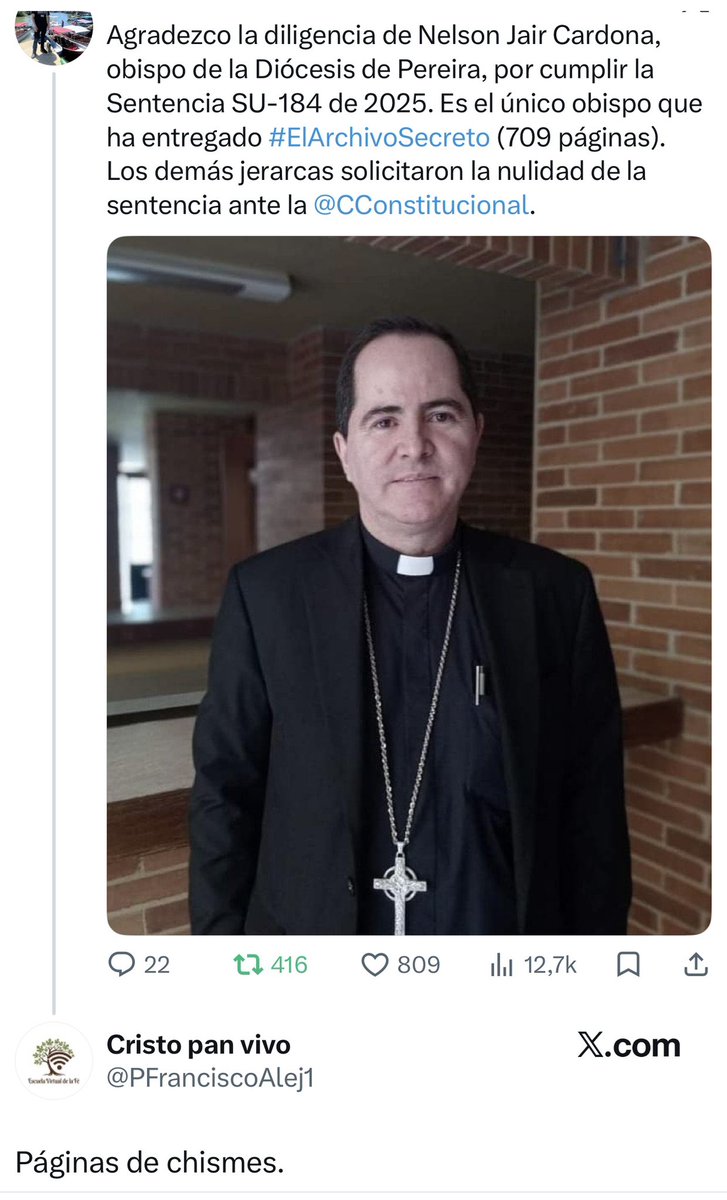 JPBarrientosH's tweet photo. Según Francisco Alejandro Bernal Velasco (@PFranciscoAlej1), sacerdote del @ObisCastrense, las denuncias de abuso sexual infantil cometido por curas y obispos son simples “chismes”. https://t.co/gz3kUq0gQ3