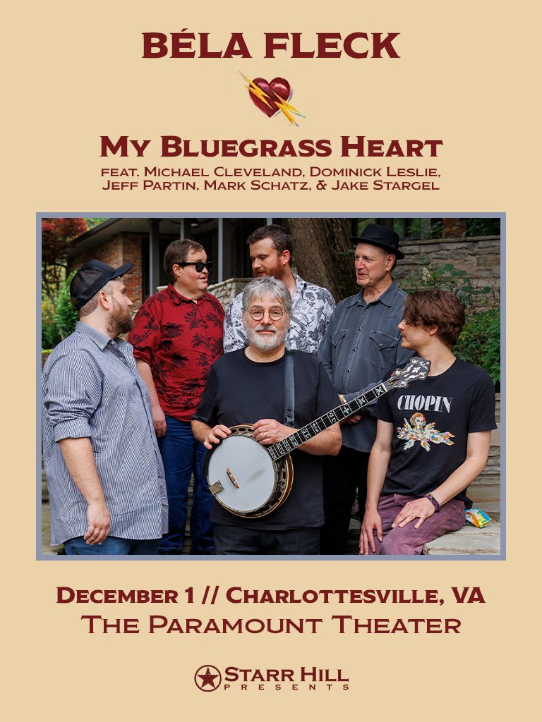 cvilleparamount's tweet photo. Just Announced!
Starr Hill Presents: Béla Fleck—My Bluegrass Heart
Tuesday, December 1 at 8:00PM

Tickets are on sale now! https://t.co/Mw3yXT3d5I
