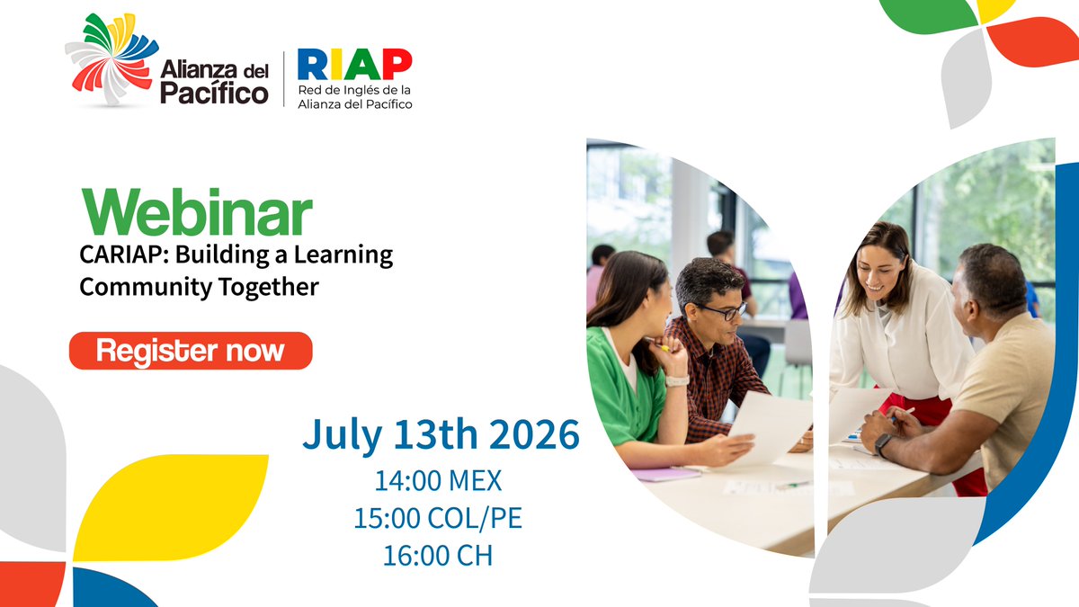 A_delPacifico's tweet photo. ¡Aprender es mejor en comunidad!
🗓️ El 13 de julio te presentamos CARIAP: Building a Learning Community Together 👩🏽🏫🤝
Regístrate aquí 👉 https://t.co/pqdVm6Gf3k
#15AñosAlianzaDelPacífico #RIAP https://t.co/OUy76RAxdZ