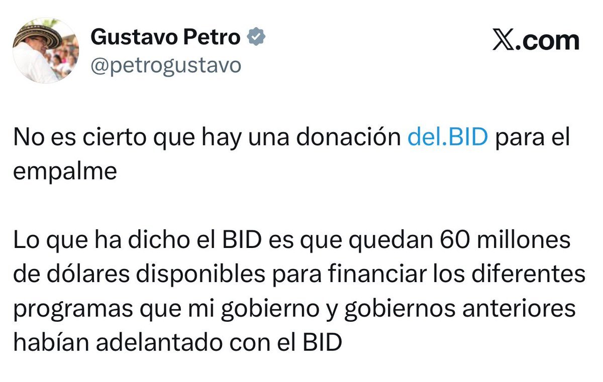 Horadelaverdad's tweet photo. Gustavo Petro, contradijo la información entregada por el gobierno electo sobre los US$60 millones del Banco Interamericano de Desarrollo y aseguró que esos recursos no corresponden a una donación para el empalme. https://t.co/sVPrSmGJQh