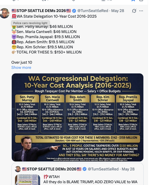 TurnSeattleRed's tweet photo. @PattyMurray Is everyone ok with this plus over $30 yr in benefits and a 3x salary X3 again for retirement?
What benefit do they bring us? https://t.co/417vcxDQdV