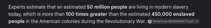 MarketsAreMetal's tweet photo. @helplesspittfan @gavinmchughh only 1.4% of white Americans owned slaves at the peak. 

Even if you make it just white men it was 7%

There are more slaves today in the world then there were in the USA at the peak of American Slavery. 

Oh yeah not to mention the Revolutionary War. https://t.co/bICY35DClf