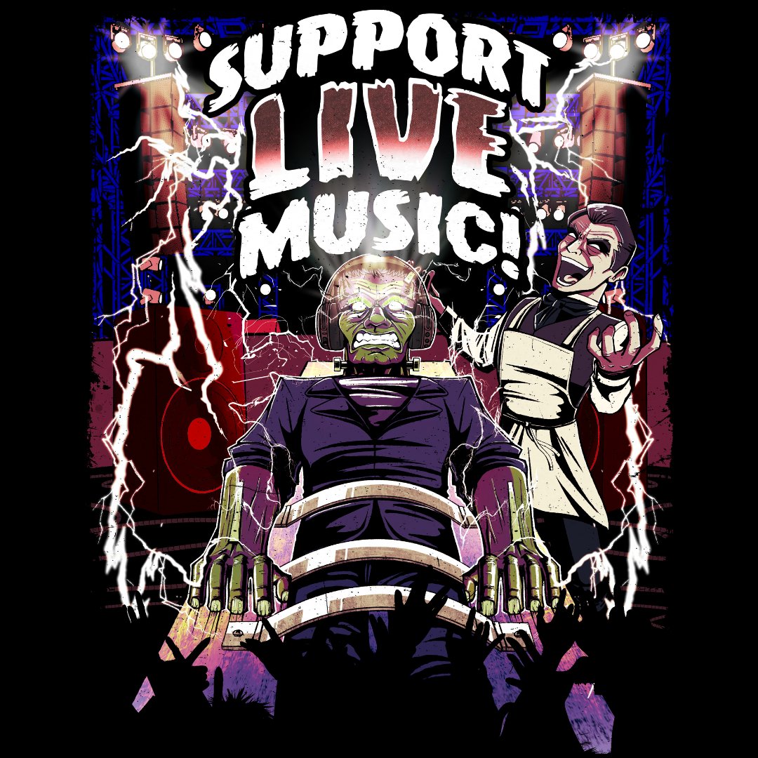 fixtmusic's tweet photo. The music... It's (A)LIVEEE!!! 😱
Check out our NEW Frankenstein "Support Live Music" design, now available in the FiXT Store.
$5 from each sale goes to support touring FiXT artists!

🛒 Shop Here: https://t.co/poolSBFmxf https://t.co/TjAax9NW59