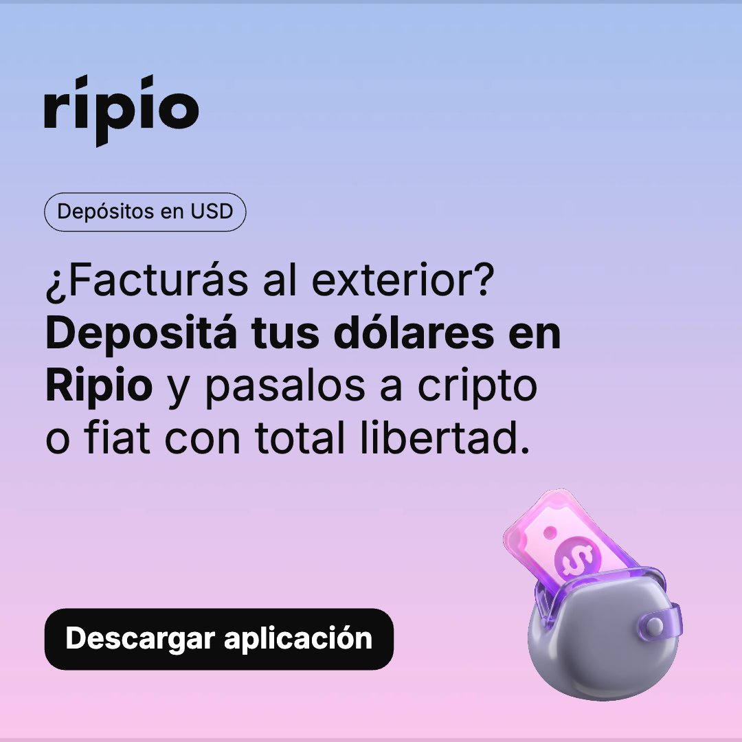 RipioApp's tweet photo. ¿Facturás al exterior? Tus dólares entran a Ripio y los pasás a cripto o fiat con total libertad. Más fácil, más directo, más seguro.