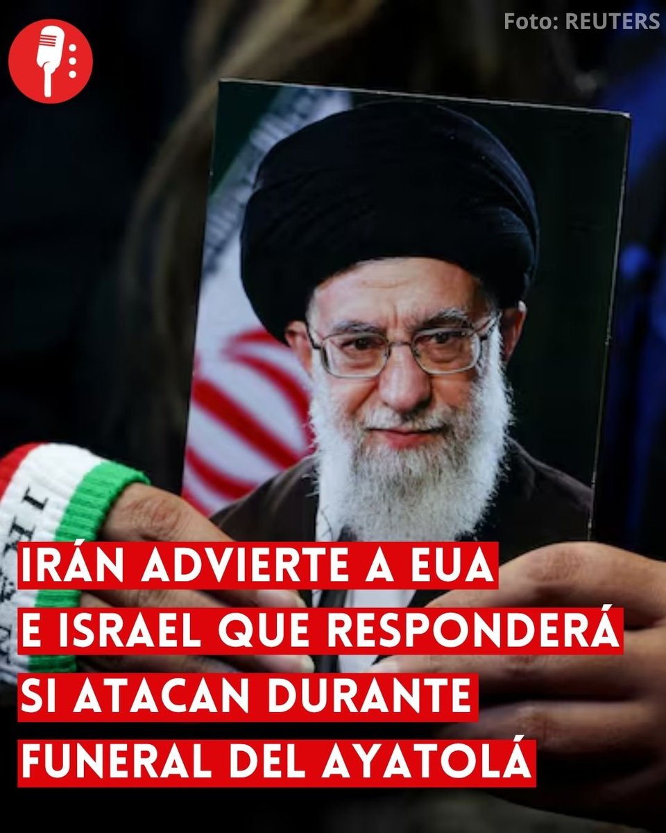 ReporterosMX_'s tweet photo. ⭕ OJO | IRÁN ADVIERTE A EUA E ISRAEL QUE RESPONDERÁ DURAMENTE SI ATACAN DURANTE FUNERAL DEL AYATOLÁ

El comandante del Cuartel General Central de Khatam al-Anbiya, Alí Abdollahi, advirtió este jueves a Estados Unidos e Israel que eviten cualquier ataque contra Irán, al asegurar que las Fuerzas Armadas responderán con una "dura represalia" ante cualquier agresión durante el funeral de Estado del líder supremo, el ayatolá Alí Jamenei, fallecido durante ataques aéreos en el primer día de la guerra.
https://t.co/NYNV2zyryl