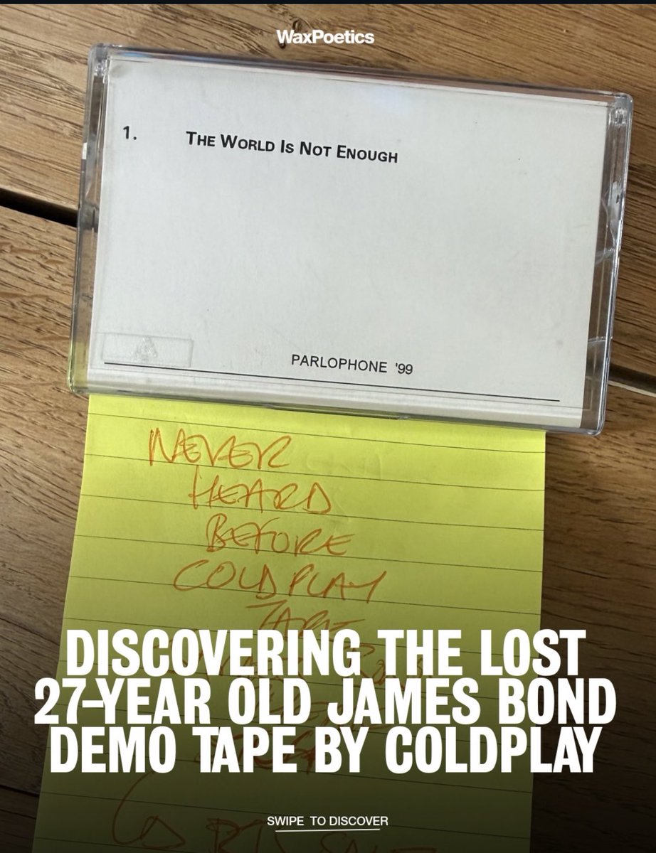 IDWantsColdplay's tweet photo. [RARE] The first known cassette containing Chris Martin’s unreleased 1999 James Bond demo, which was never submitted, recorded a year before Coldplay rose to global fame.

He was dreaming big from day one. https://t.co/9C0eQxvWhE