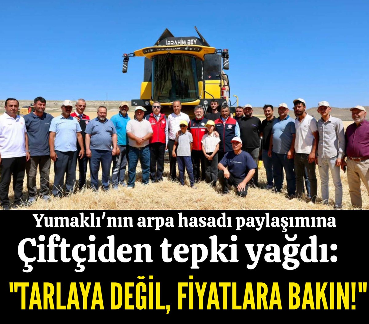 iyiphaber's tweet photo. 💥Tarım Bakanı İbrahim Yumaklı'nın arpa hasadı paylaşımına çiftçiden tepki yağdı:
 
💥"TARLAYA DEĞİL,FİYATLARA BAKIN!"

📍Tarım ve Orman Bakanı İbrahim Yumaklı'nın Kırıkkale'de arpa hasadı yaptığı paylaşımına çiftçilerden yüzlerce tepki yorumu geldi. Üreticiler, açıklanan arpa alım fiyatının yetersiz olduğunu belirterek artan girdi maliyetleri, düşük kazanç ve alım politikalarını eleştirdi.