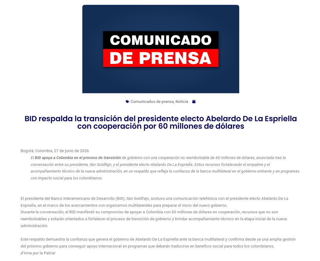 mateoamayaq's tweet photo. Esto posteó Ilan Goldfajn, el presidente del BID. Alguno de los dos miente: el presidente de Colombia que no se cansa de engañar, o el mismo que anuncia la entrega de 60 millones de la entidad que preside.
¿Usted quién cree que engaña? https://t.co/KDde3hB754