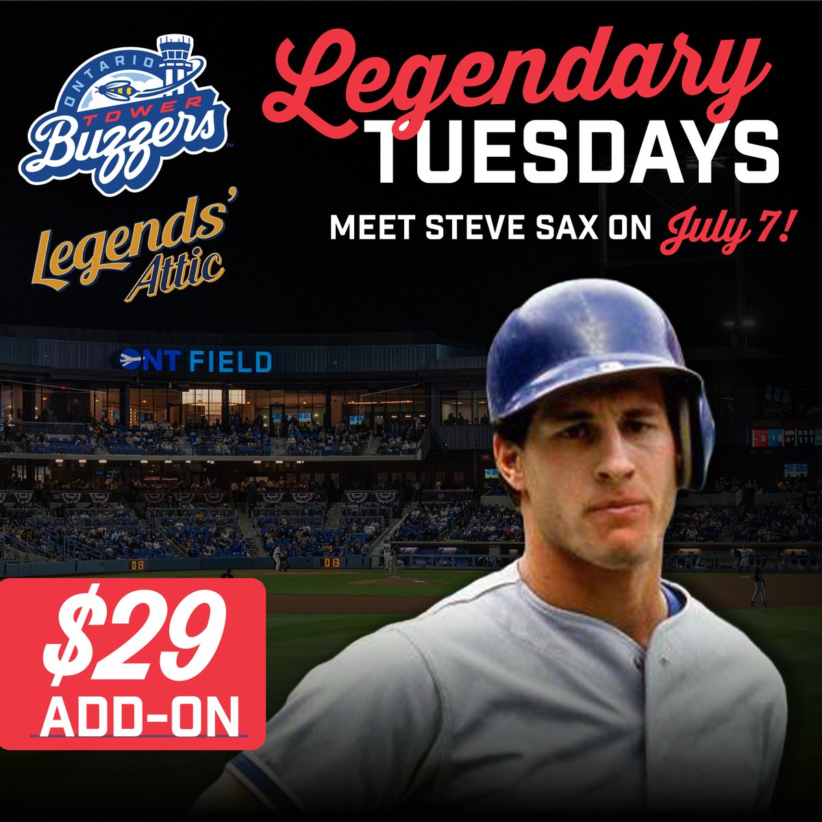 towerbuzzers's tweet photo. A Dodgers legend is headed to ONT Field💙

Meet Steve Sax on Legendary Tuesday, July 7, with our friends at Legends' Attic! Add a meet-and-greet experience to your ticket for just $29 https://t.co/Ttjaj0NdMq