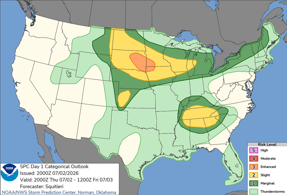 3:02pm CDT #SPC Day1 Outlook Enhanced Risk: for parts of eastern South ...