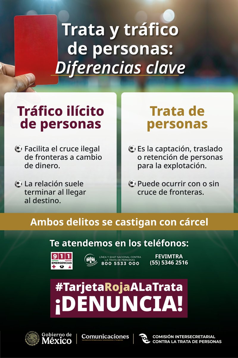 SICTmx's tweet photo. Lo que parece normal a simple vista puede ocultar una situación de explotación.
Si sospechas que alguien es víctima de trata de personas, no lo ignores: denuncia.

📞 Línea Nacional contra la Trata de Personas: 800 5533 000

#TarjetaRojaALaTrata https://t.co/WnZxrf1pyY